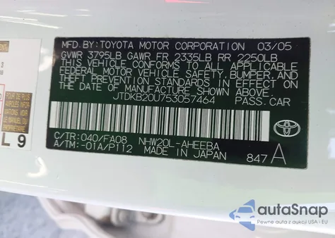 2005 Toyota Prius из США, поврежденный, VIN JTDKB20U753057464